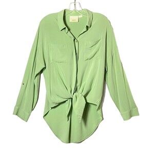 Maeve Anthropologie Sandbridge Tie Front Shirt Womens Size M Pastel Green Flaws